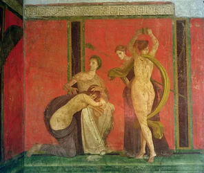 Scourged Woman and Dancer with Cymbals, South Wall, Oecus 5, Second Pompeiian Style